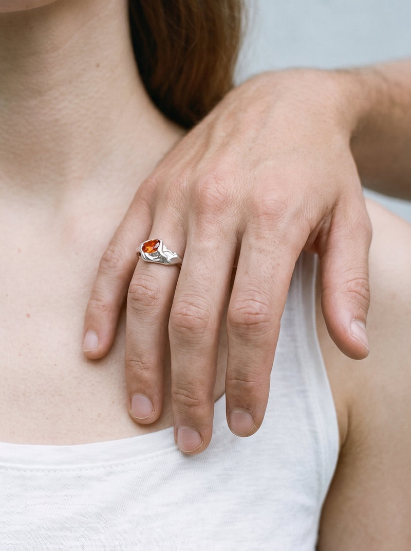 Clavel ring – Silver / Orange