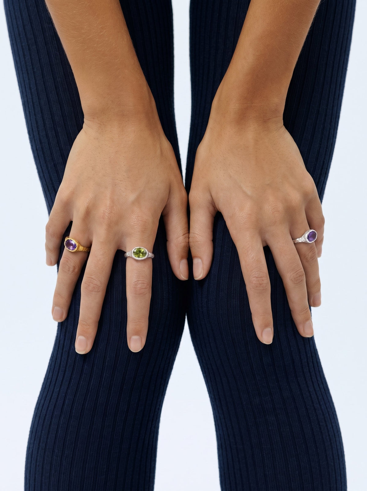 Cocodrilo ring – Peridot / Amethyst