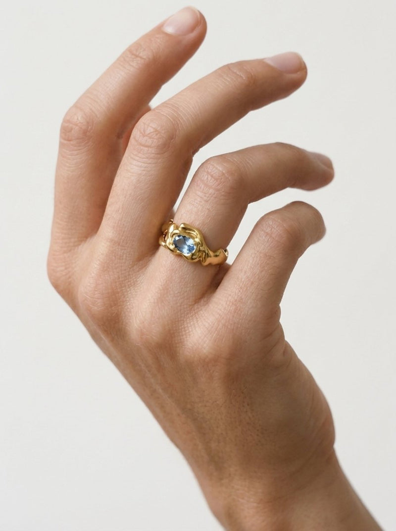 Orquídea ring – Gold Plated / Aquamarine