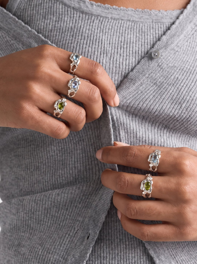 Orquídea ring – Silver / Peridot / Aquamarine