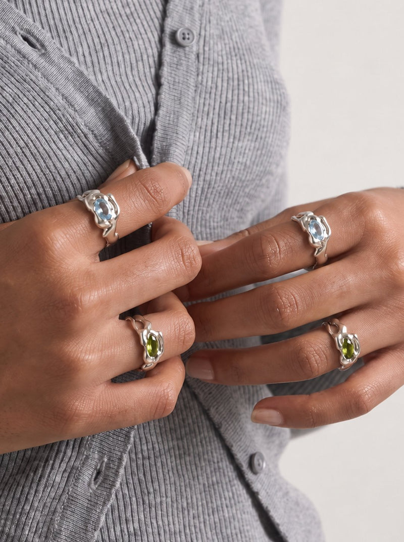 Orquídea ring – Silver / Peridot / Aquamarine