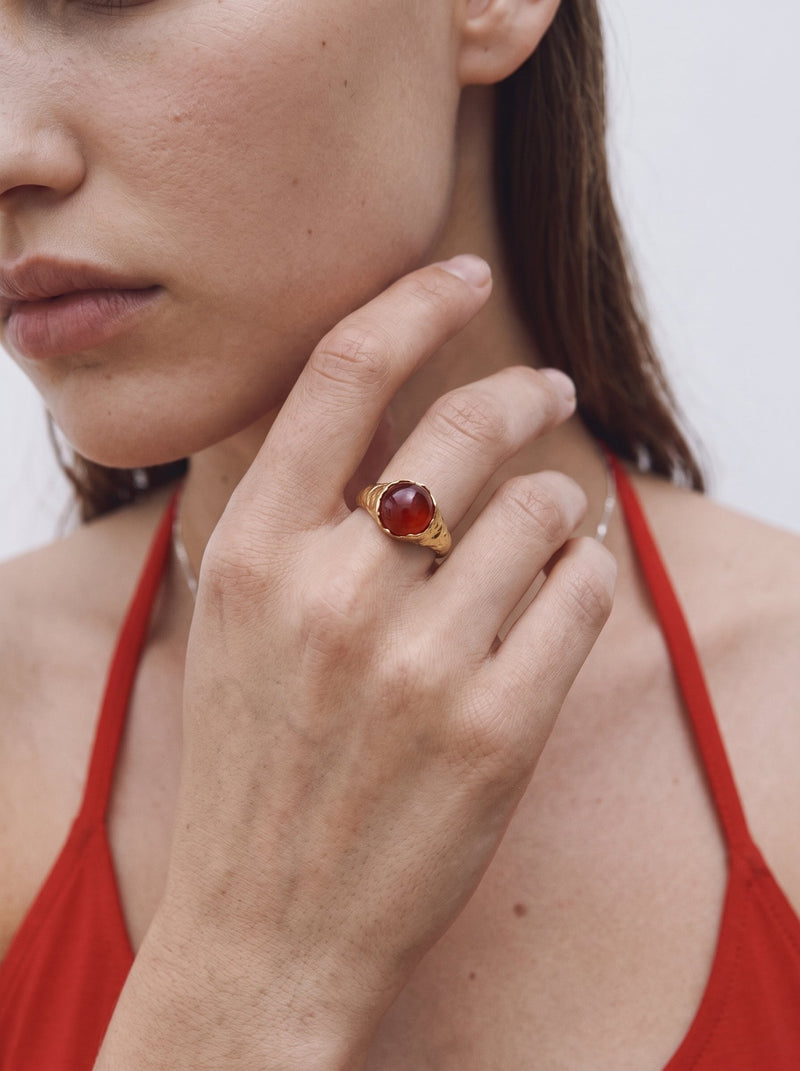 Planeta Ring – Gold Plated / Carnelian (Red Agate)